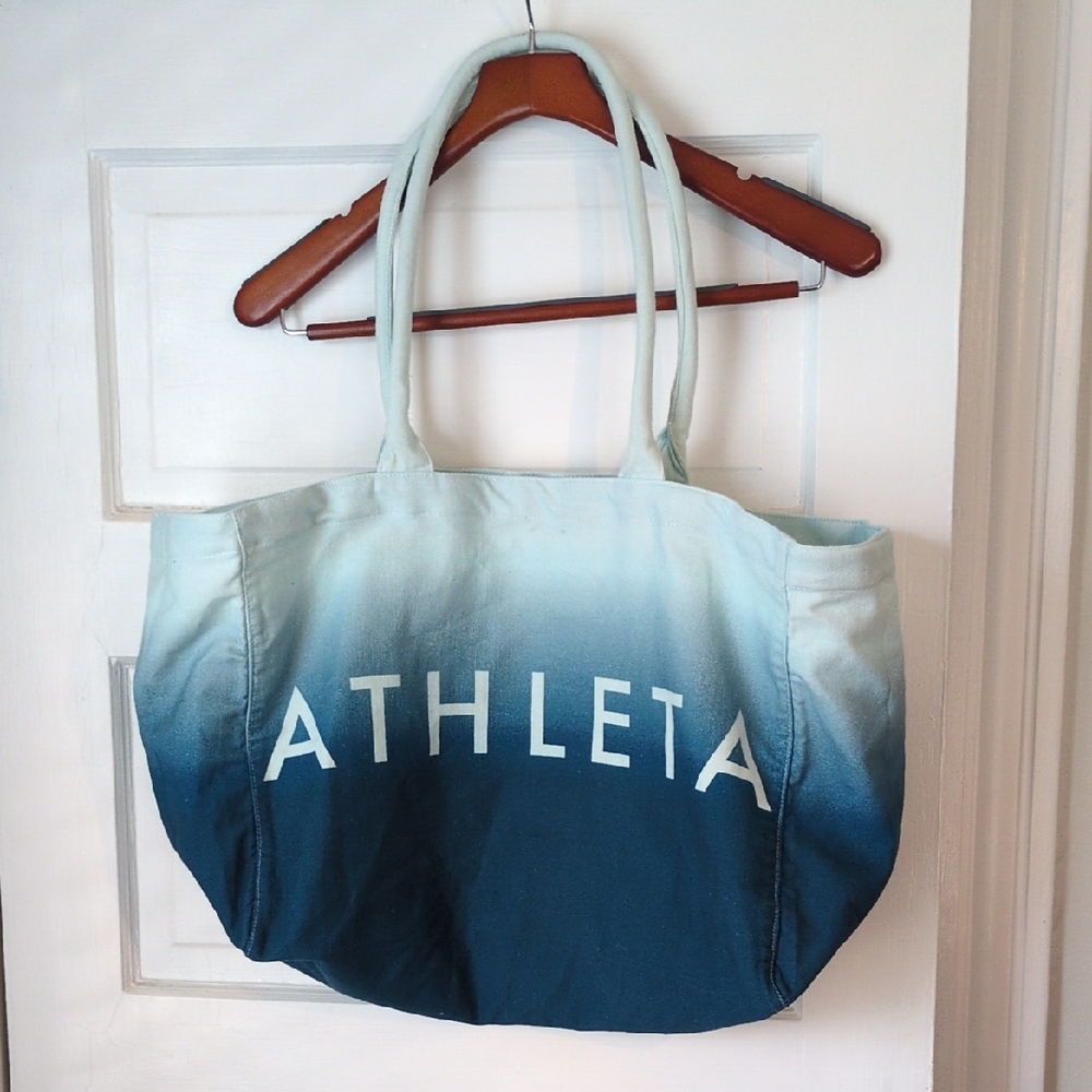 Athleta Ombre Teal and Light Blue Canvas Tote Bag